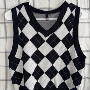 Black and White Argyle Sweater Vest